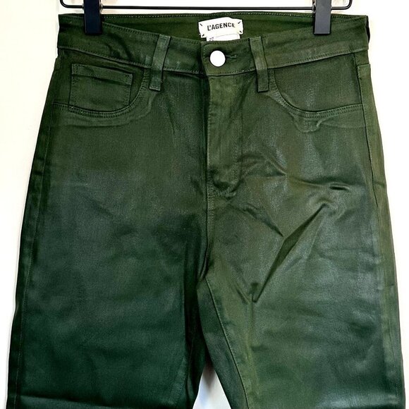 NWT L'AGENCE Marguerite High Rise Skinny Jean in Moss Green Coated - Size 27 - Picture 6 of 12